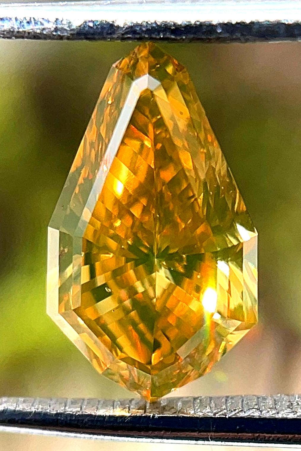 Natural 1.56ct  Pear Cut Diamond:  Fancy Greenies Yellow Step Cut to Mack Engagement Ring
