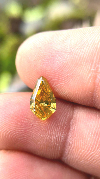 Natural 1.56ct  Pear Cut Diamond:  Fancy Greenies Yellow Step Cut to Mack Engagement Ring
