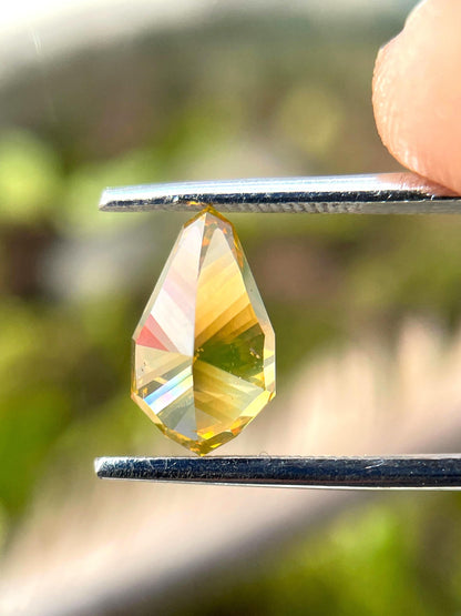 Natural 1.56ct  Pear Cut Diamond:  Fancy Greenies Yellow Step Cut to Mack Engagement Ring